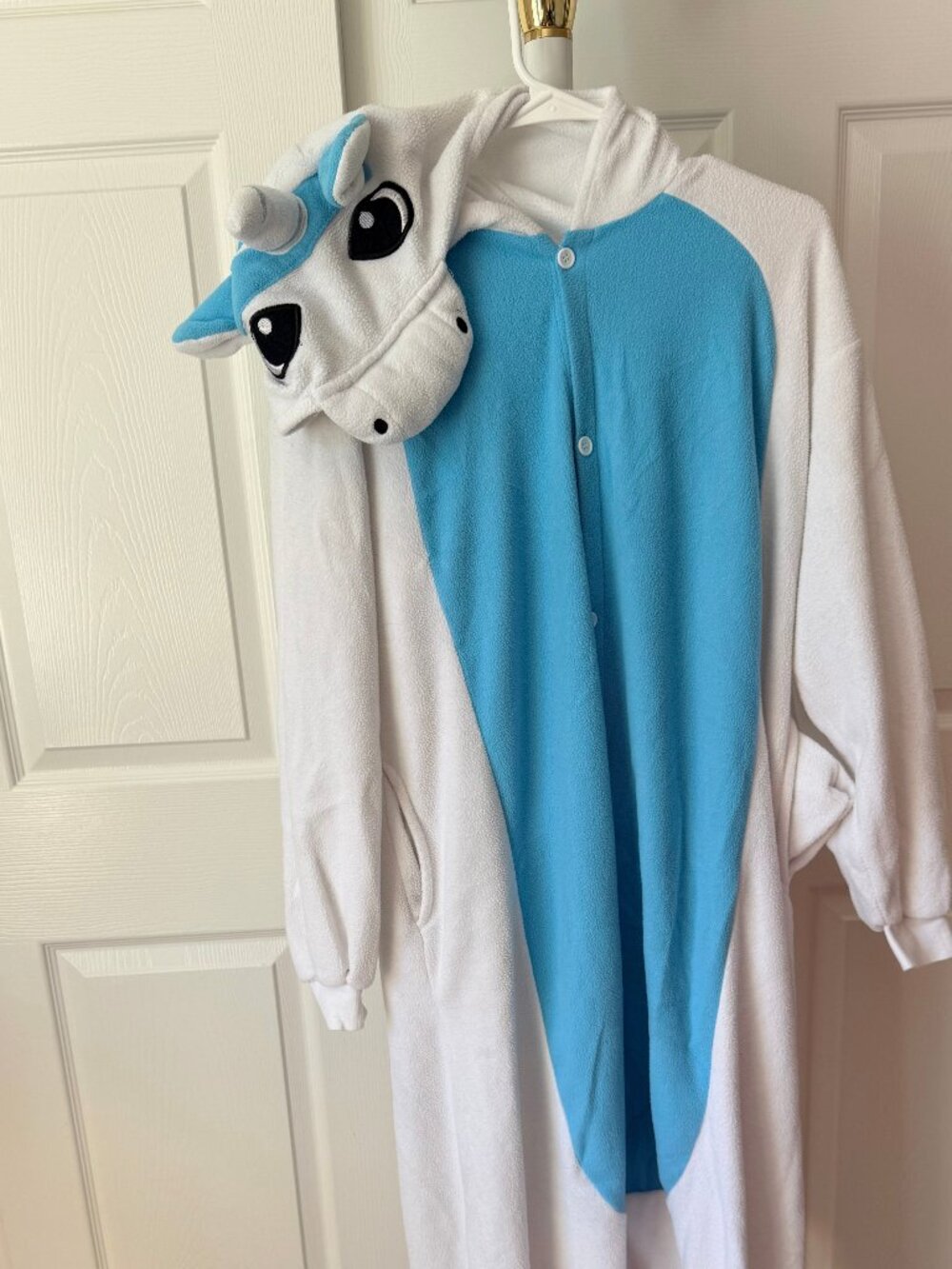 White Turquoise Unicorn Pegasus Hooded Costume Onesie Mens Large
